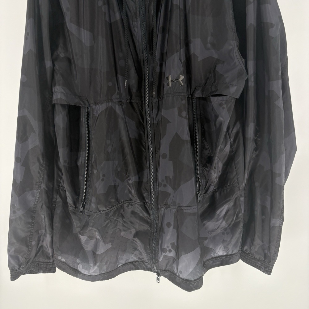Under Armour Windbreaker Jacket Mens 2XL Vented Black Camo Hooded Full Zip Loose - Picture 4 of 10